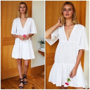 EMERSON FRY Isla Mini Dress - White Swiss Dot Organic